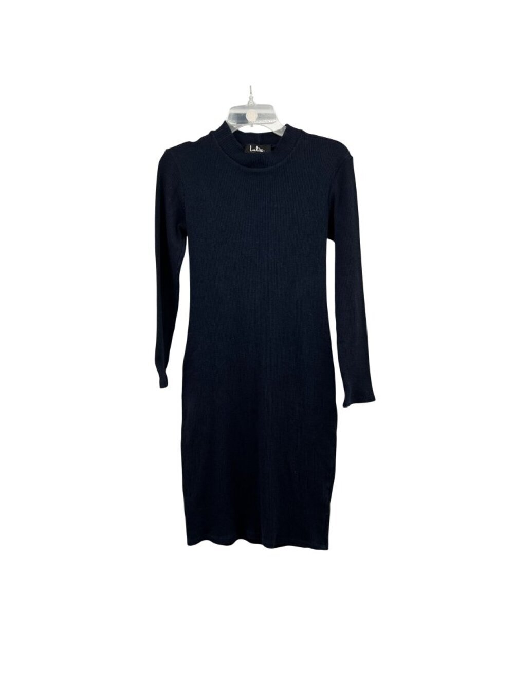 Lulus Womens Sweater Dress Long Sleeve Below Knee Ribbed Navy Size Medium